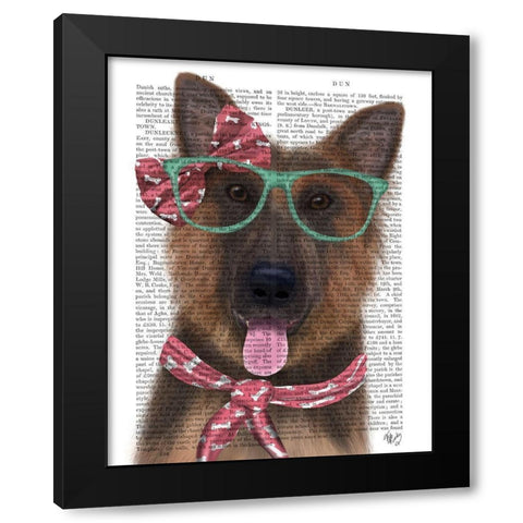 German Shepherd with Glasses and Scarf Black Modern Wood Framed Art Print with Double Matting by Fab Funky