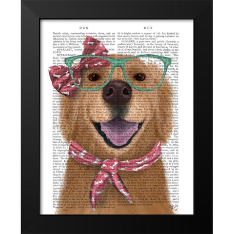 Golden Retriever, Glasses and Scarf Black Modern Wood Framed Art Print by Fab Funky