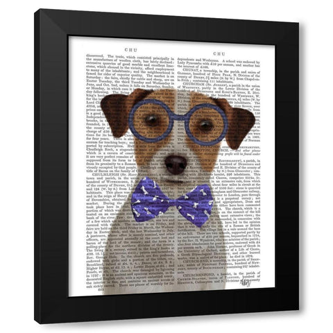 Jack Russell with Glasses and Bow Tie Black Modern Wood Framed Art Print with Double Matting by Fab Funky