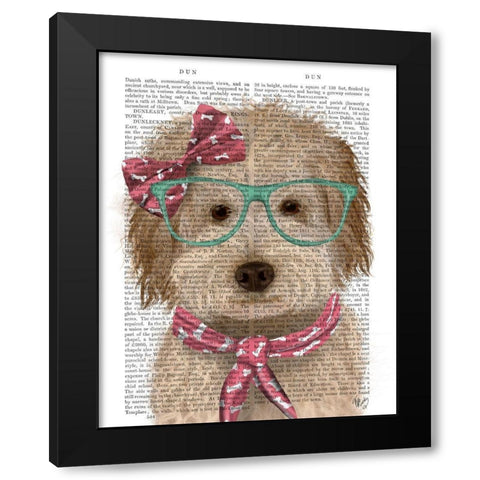 Labradoodle, Cream, with Glasses and Scarf Black Modern Wood Framed Art Print by Fab Funky
