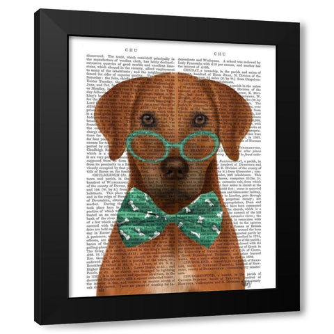 Rhodesian Ridgeback with Glasses and Bow Tie Black Modern Wood Framed Art Print by Fab Funky