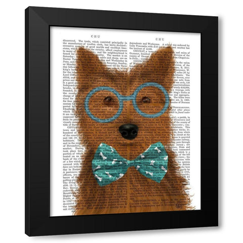 Yorkshire Terrier with Glasses and Bow Tie Black Modern Wood Framed Art Print with Double Matting by Fab Funky