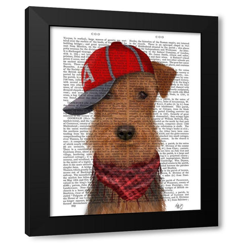 Airedale and Baseball Cap Black Modern Wood Framed Art Print by Fab Funky