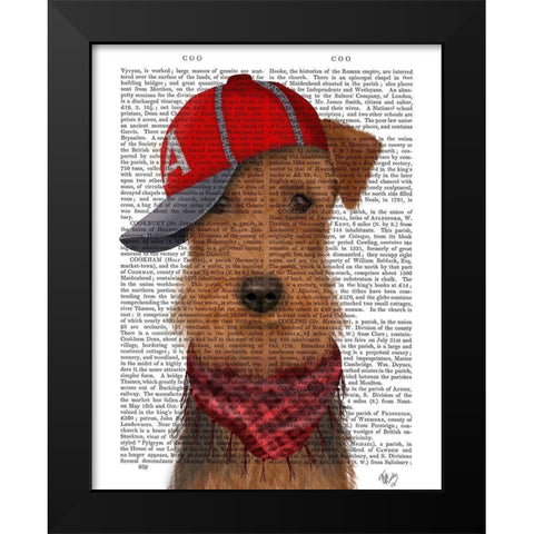 Airedale and Baseball Cap Black Modern Wood Framed Art Print by Fab Funky