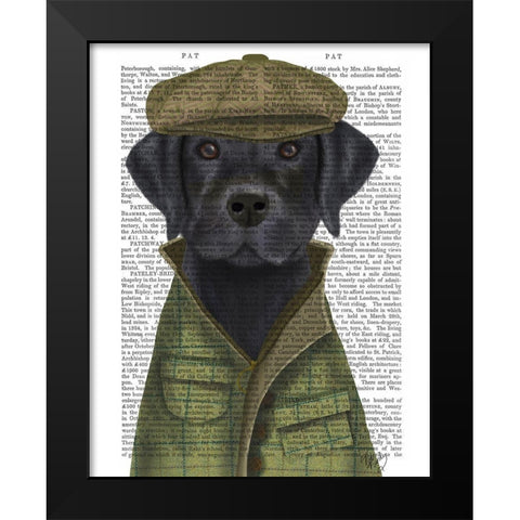 Black Labrador Country Dog Black Modern Wood Framed Art Print by Fab Funky