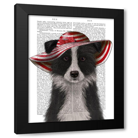 Border Collie in Red and White Floppy Hat Black Modern Wood Framed Art Print with Double Matting by Fab Funky