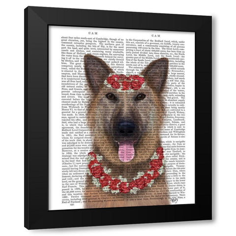 German Shepherd Edelweiss Black Modern Wood Framed Art Print with Double Matting by Fab Funky