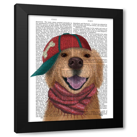 Golden Retriever and Baseball Cap Black Modern Wood Framed Art Print by Fab Funky
