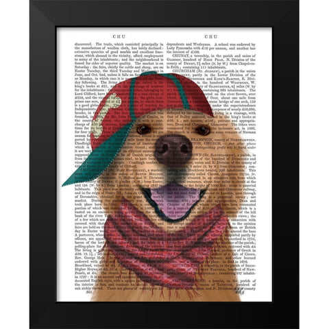 Golden Retriever and Baseball Cap Black Modern Wood Framed Art Print by Fab Funky