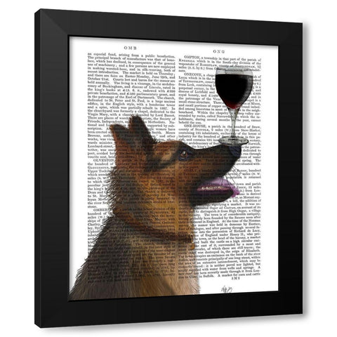 Dog Au Vin, German Shepherd Black Modern Wood Framed Art Print with Double Matting by Fab Funky