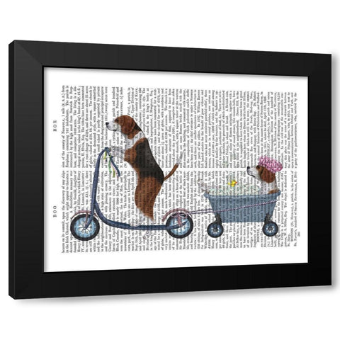Beagle Scooter Black Modern Wood Framed Art Print by Fab Funky