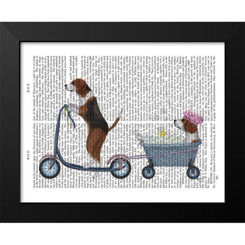 Beagle Scooter Black Modern Wood Framed Art Print by Fab Funky