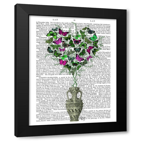 Butterfly Heart Bush, Green and Pink Black Modern Wood Framed Art Print by Fab Funky