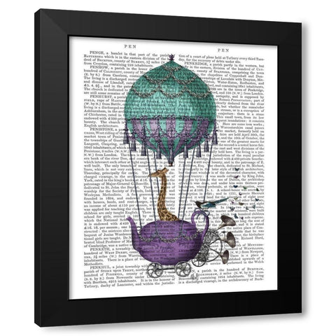 Giraffe in Teapot Black Modern Wood Framed Art Print with Double Matting by Fab Funky