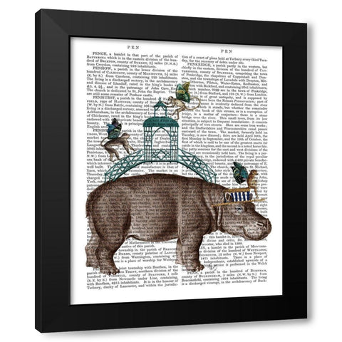 Hippo and Monkey Bridge Black Modern Wood Framed Art Print with Double Matting by Fab Funky