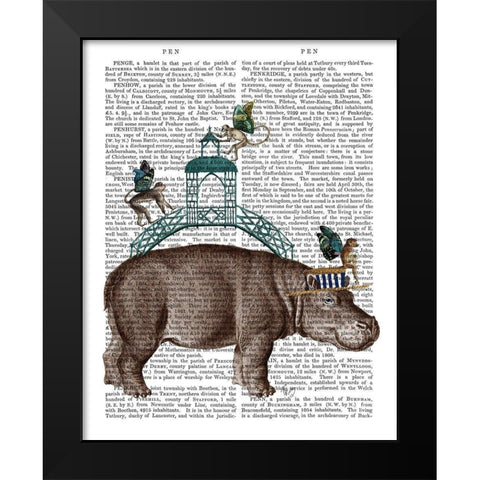 Hippo and Monkey Bridge Black Modern Wood Framed Art Print by Fab Funky