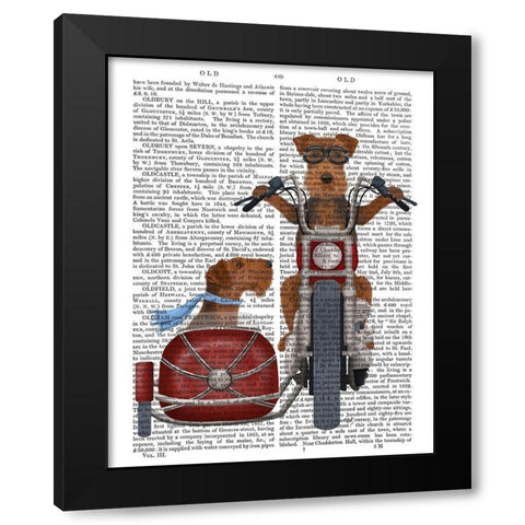 Airedale Chopper and Sidecar Black Modern Wood Framed Art Print by Fab Funky