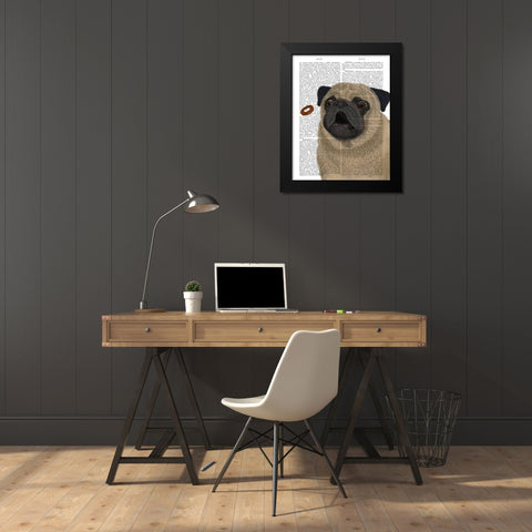 Pug, Catch 1 Black Modern Wood Framed Art Print by Fab Funky