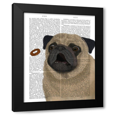 Pug, Catch 1 Black Modern Wood Framed Art Print with Double Matting by Fab Funky