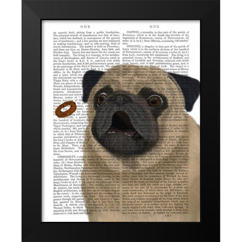 Pug, Catch 1 Black Modern Wood Framed Art Print by Fab Funky