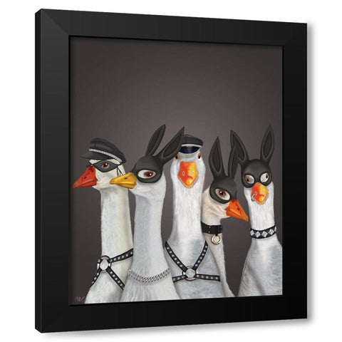 Geese Guys Black Modern Wood Framed Art Print by Fab Funky