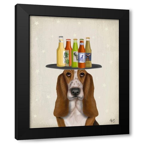 Basset Hound Beer Lover Black Modern Wood Framed Art Print with Double Matting by Fab Funky