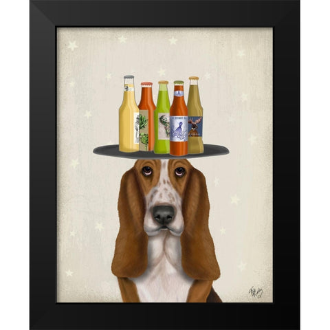 Basset Hound Beer Lover Black Modern Wood Framed Art Print by Fab Funky