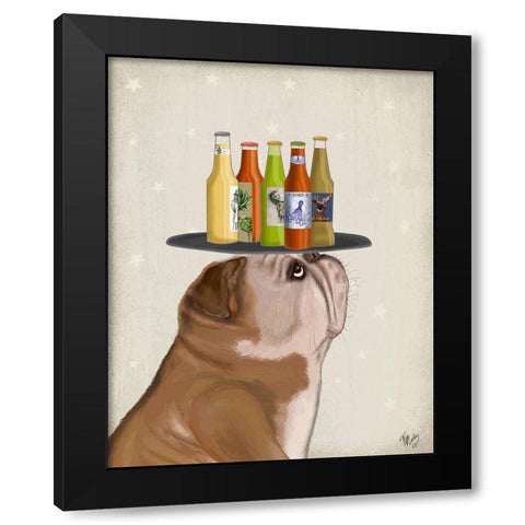 English Bulldog Beer Lover Black Modern Wood Framed Art Print by Fab Funky