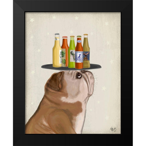 English Bulldog Beer Lover Black Modern Wood Framed Art Print by Fab Funky