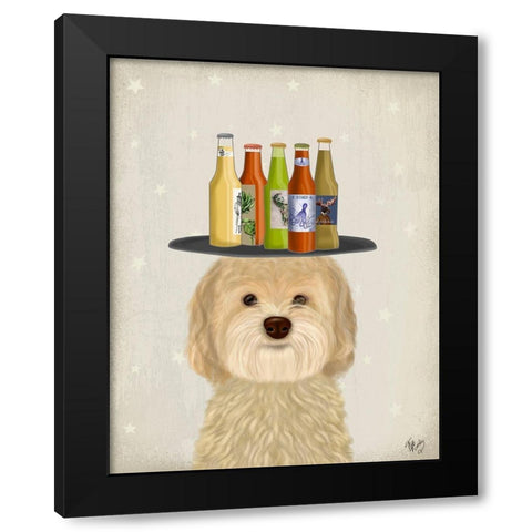 Labradoodle Blonde Beer Lover Black Modern Wood Framed Art Print by Fab Funky