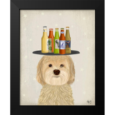 Labradoodle Blonde Beer Lover Black Modern Wood Framed Art Print by Fab Funky