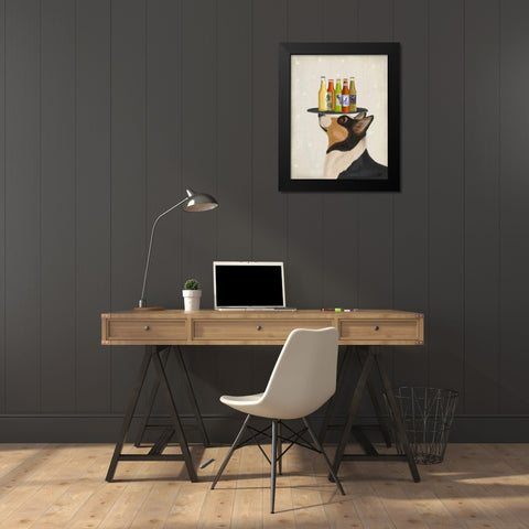 Corgi Tricolour Beer Lover Black Modern Wood Framed Art Print by Fab Funky