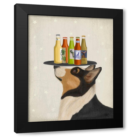 Corgi Tricolour Beer Lover Black Modern Wood Framed Art Print by Fab Funky