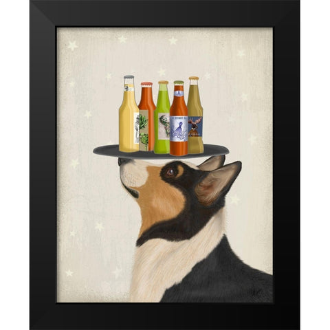 Corgi Tricolour Beer Lover Black Modern Wood Framed Art Print by Fab Funky