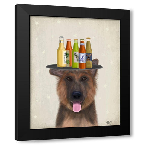 German Shepherd Beer Lover Black Modern Wood Framed Art Print by Fab Funky