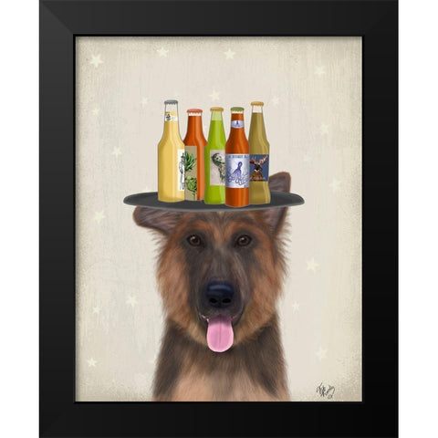 German Shepherd Beer Lover Black Modern Wood Framed Art Print by Fab Funky