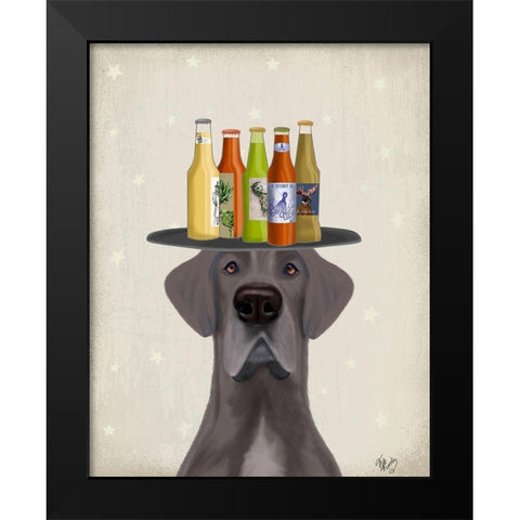 Great Dane Blue Beer Lover Black Modern Wood Framed Art Print by Fab Funky