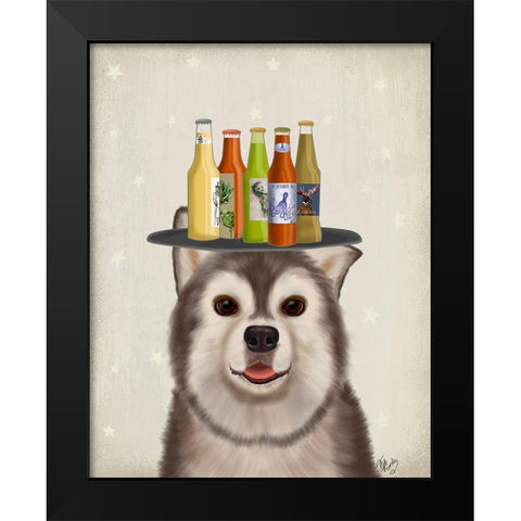 Husky 1 Beer Lover Black Modern Wood Framed Art Print by Fab Funky