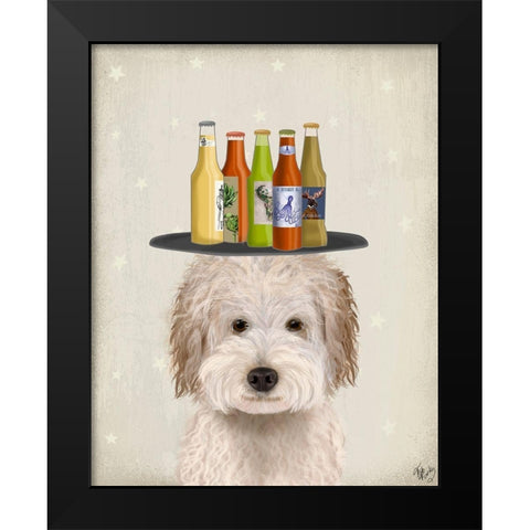 Labradoodle Cream Beer Lover Black Modern Wood Framed Art Print by Fab Funky