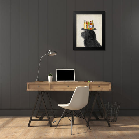 Labradoodle Black 2 Beer Lover Black Modern Wood Framed Art Print by Fab Funky