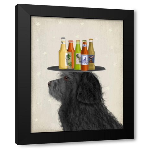 Labradoodle Black 2 Beer Lover Black Modern Wood Framed Art Print by Fab Funky