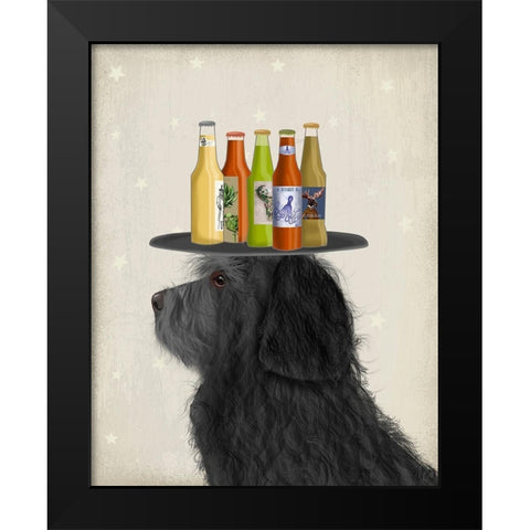Labradoodle Black 2 Beer Lover Black Modern Wood Framed Art Print by Fab Funky