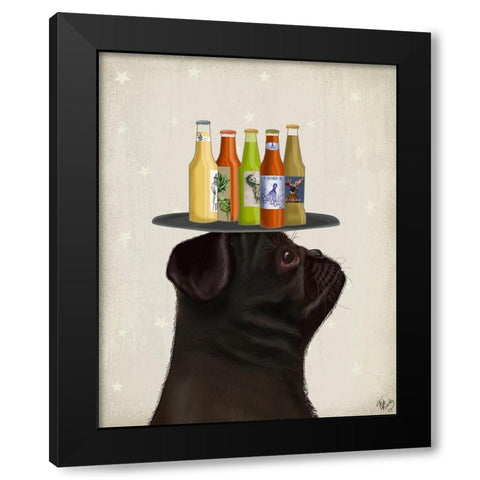 Pug Black Beer Lover Black Modern Wood Framed Art Print with Double Matting by Fab Funky