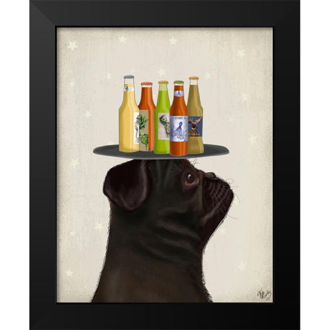 Pug Black Beer Lover Black Modern Wood Framed Art Print by Fab Funky