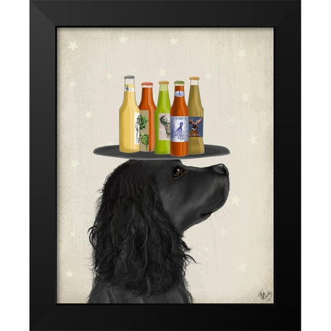 Cocker Spaniel Black Beer Lover Black Modern Wood Framed Art Print by Fab Funky