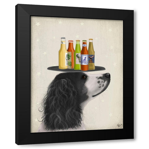 Springer Spaniel Black White Beer Lover Black Modern Wood Framed Art Print by Fab Funky