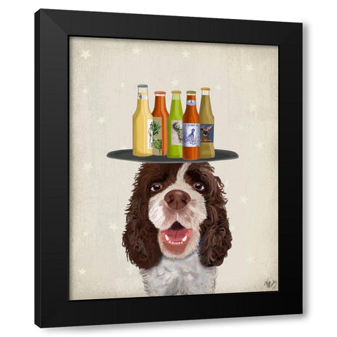 Springer Spaniel Brown White Beer Lover Black Modern Wood Framed Art Print by Fab Funky