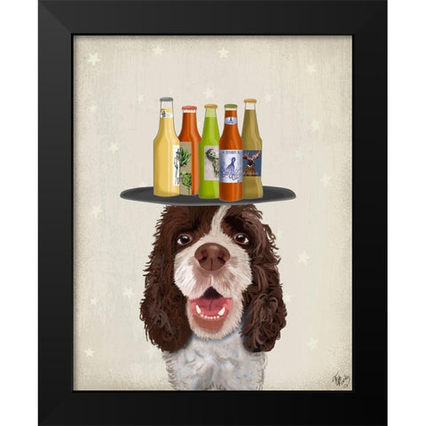 Springer Spaniel Brown White Beer Lover Black Modern Wood Framed Art Print by Fab Funky