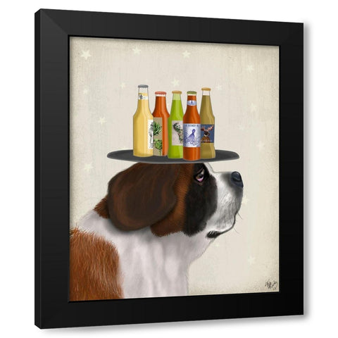 St Bernard Beer Lover Black Modern Wood Framed Art Print by Fab Funky