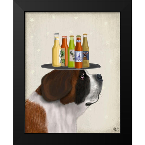 St Bernard Beer Lover Black Modern Wood Framed Art Print by Fab Funky